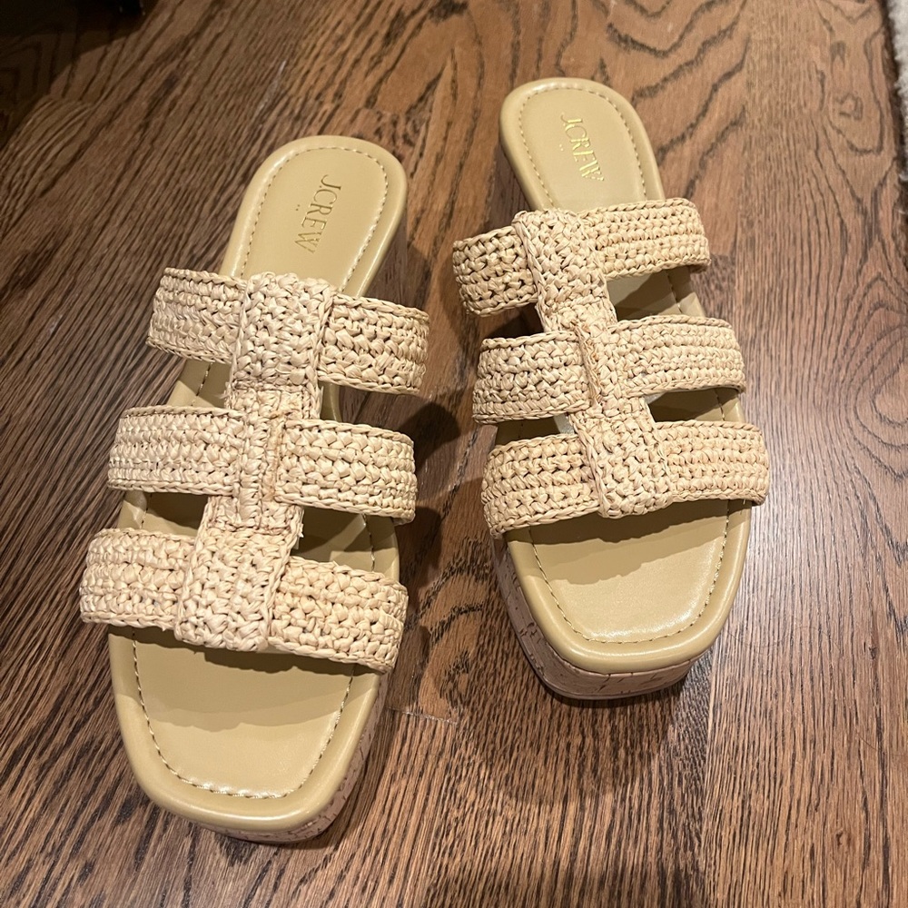J. Crew Caged Platform Wedges Raffia Sandal Size 9 NWT - Picture 3 of 9